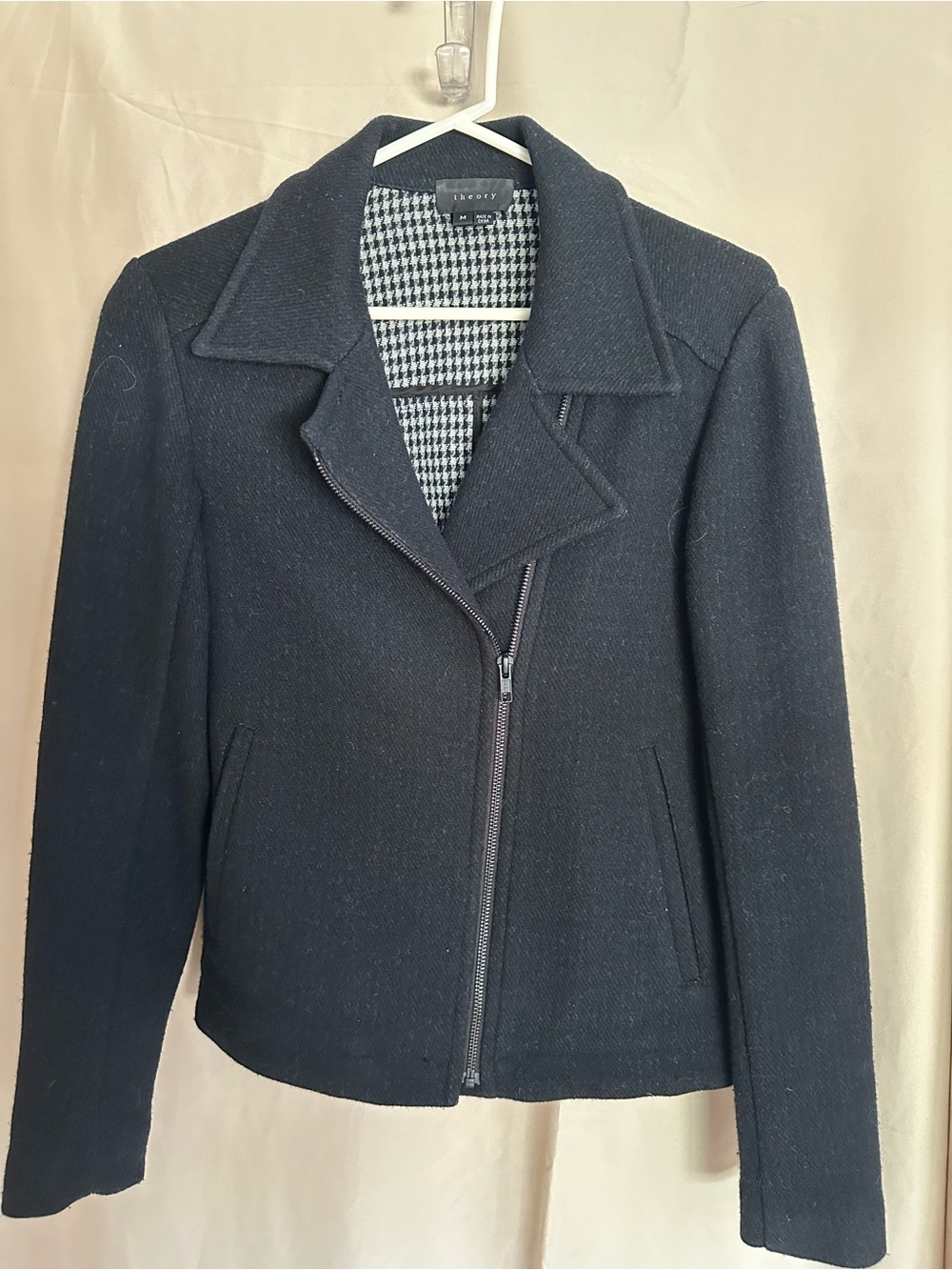 Theory Black Wool-Blend Asymmetrical Zip Pea Coat